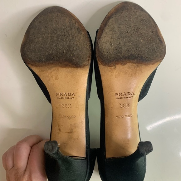 Vintage PRADA Italy black satin belt knot open toe Stiletto heels shoe 6.5 size - Picture 10 of 14